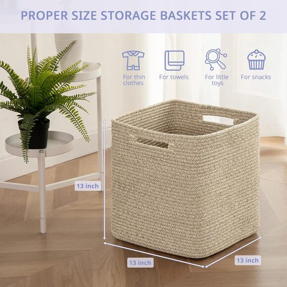 OIAHOMY 13” Storage Cubes Cotton Rope Woven Bins Shelf Organizer 2 Pack - Picture 7 of 7